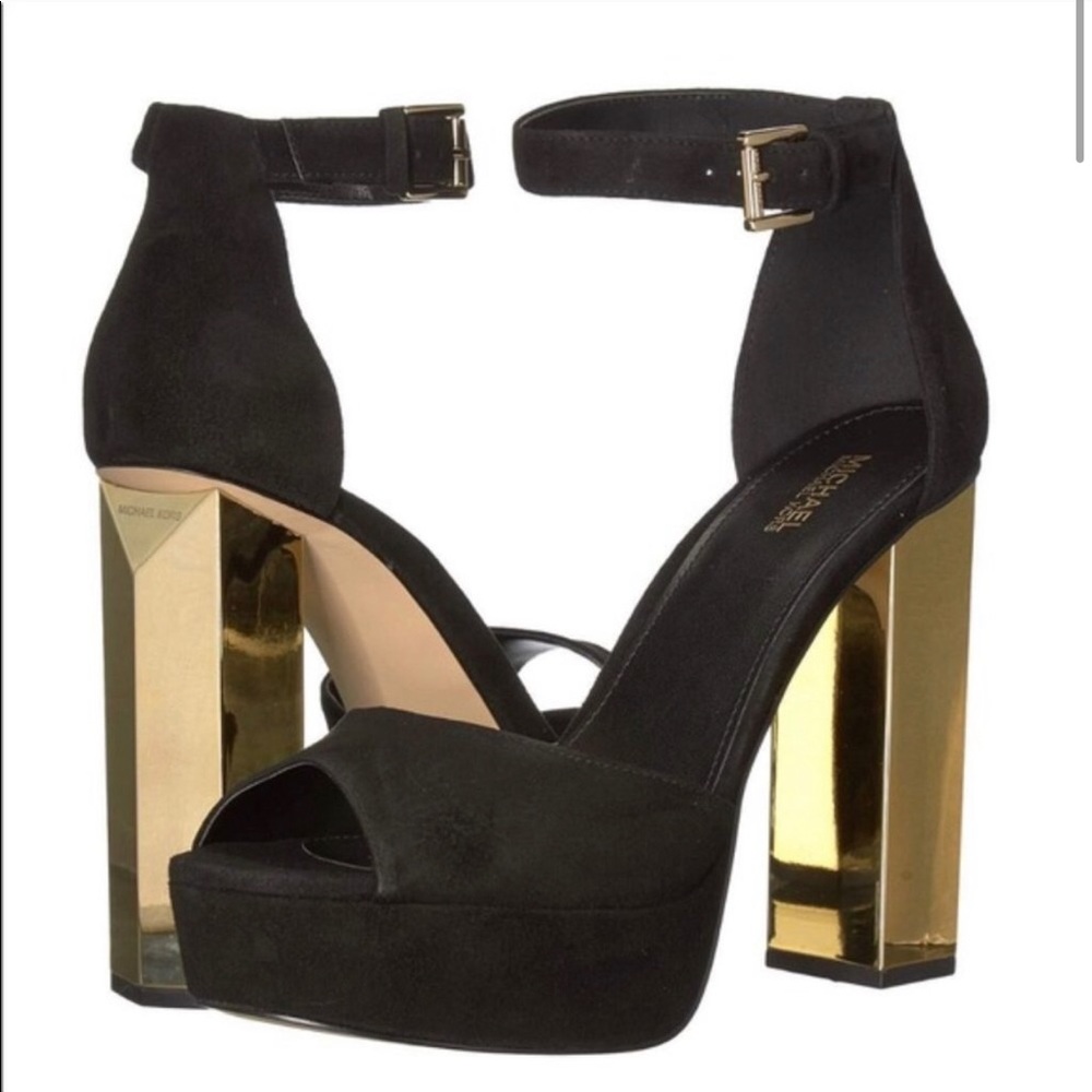 NEW Michael Kora Petra Gold Black Suede Platform